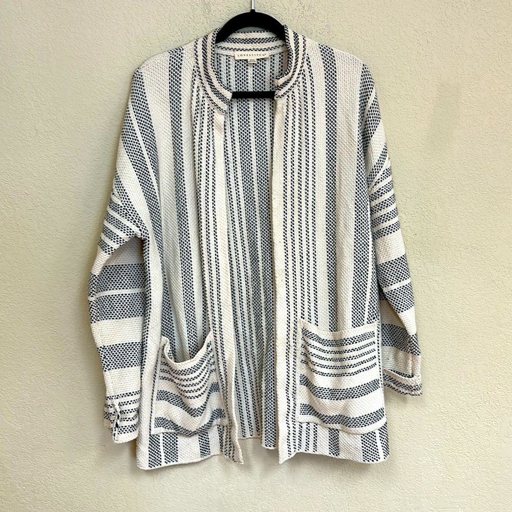 lovestitch Cream and Navy Striped Open Front Cardigan Blazer